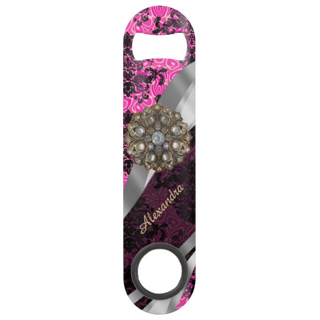 Personalised  pretty girly fuchsia damask pattern (Front)