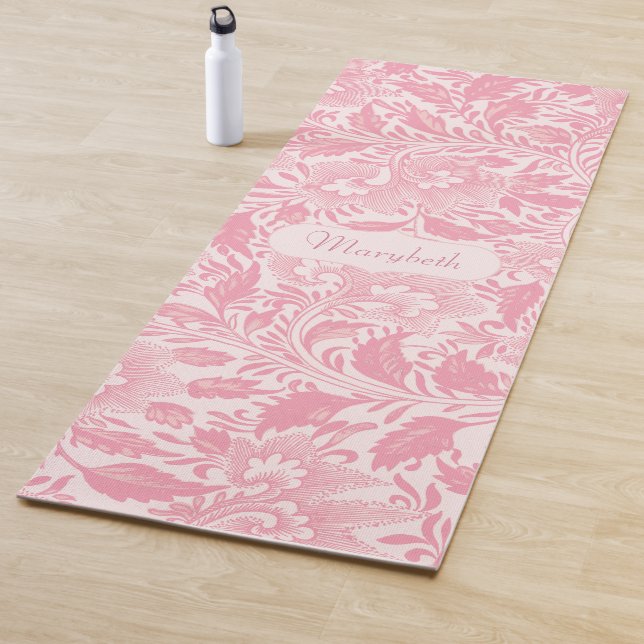 Personalised Pretty Girly Pink Flowers Yoga Mat (In Situ)