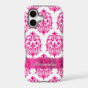 Personalised pretty hot pink and white damask