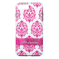 Personalised pretty hot pink and white damask