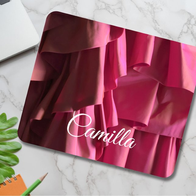 Personalised Pretty Hot Pink Ruffles Pattern Mouse Mat (Glam up your workday with this personalized and pretty hot pink ruffle pattern modern mouse pad! )