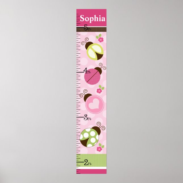 Personalised Pretty Ladybugs w/dots Growth Chart (Front)