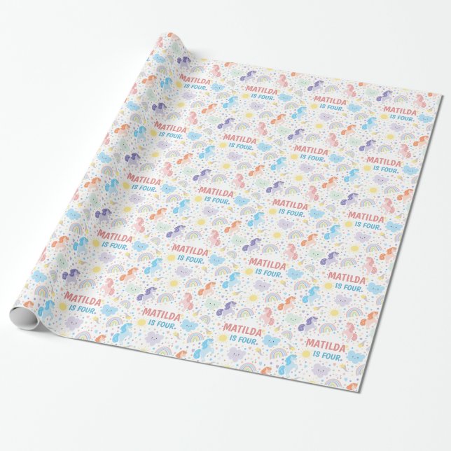 Personalised Pretty Little Unicorns Wrapping Paper (Unrolled)