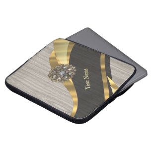 Personalised pretty modern faux wood laptop sleeve