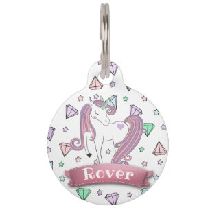 Personalised Pretty Pastel Unicorn   Diamond Gems Pet Tag