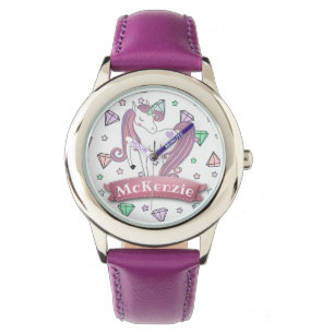 Personalised Pretty Pastel Unicorn Diamond Gems Watch