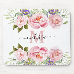 Personalised Pretty Pink Blush Floral Mouse Mat