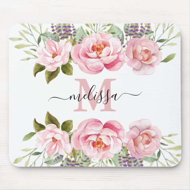 Personalised Pretty Pink Blush Floral Mouse Mat (Front)