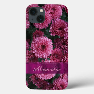 Personalised pretty pink Chrysanthemum flower iPhone 13 Case