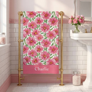 Personalised Pretty Pink Floral Flower Bath Towel
