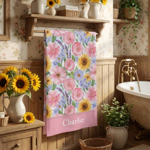Personalised Pretty Pink Flower Bath Towel