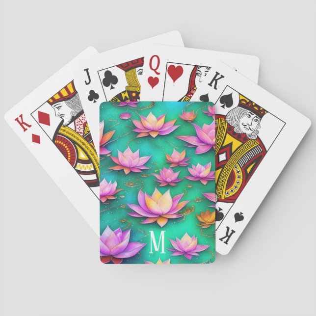Personalised Pretty Pink Lotus Flower Pattern Playing Cards (Back)
