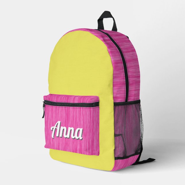 Personalised Pretty Pink Patterned Modern Girly Printed Backpack (Back Corner Right)