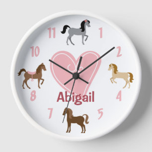 Personalised Pretty Ponies and Pink Heart Horse Clock
