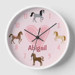 Personalised Pretty Ponies and Pink Heart Horse Clock