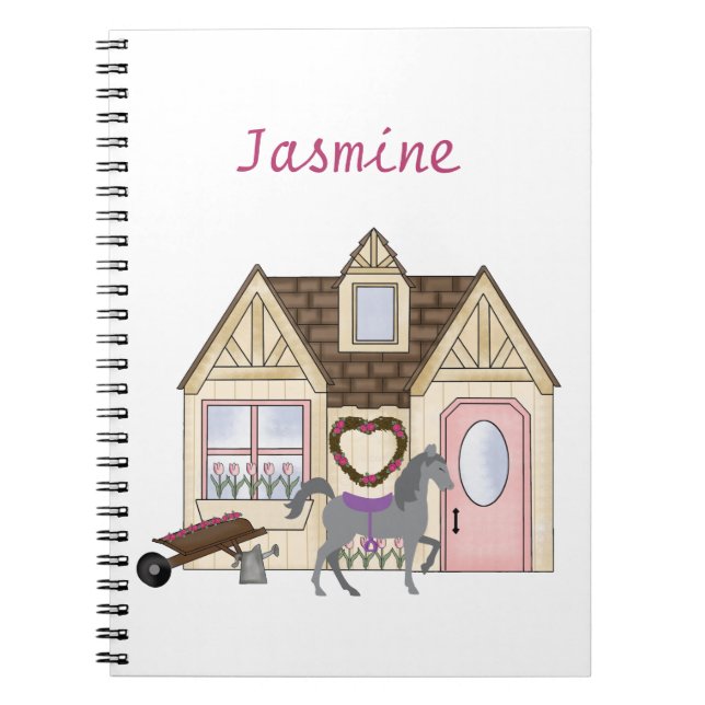 Personalised Pretty Ponies House Horse Notebook (Front)