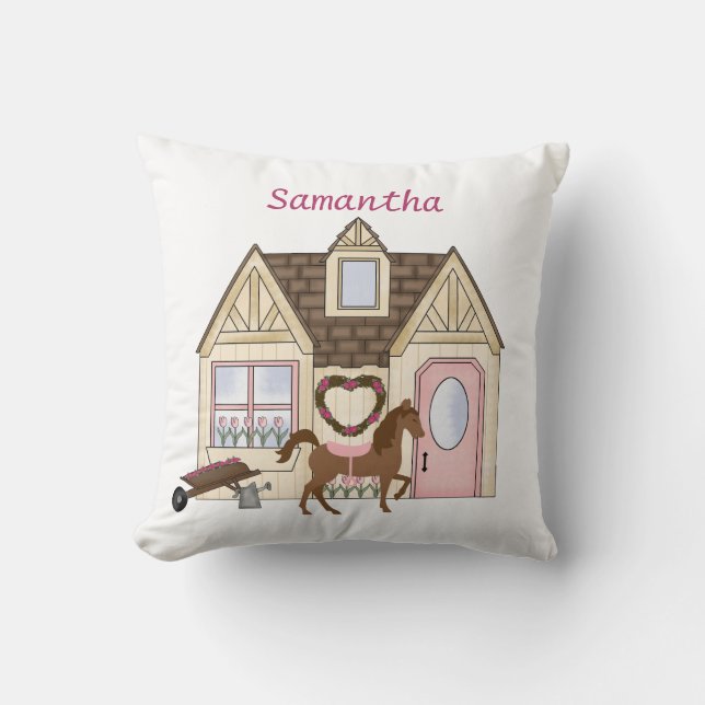 Personalised Pretty Ponies House Horse Pillow (Front)