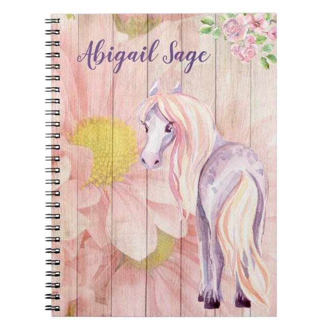 Personalised Pretty Pony and Daisy Flowers Horse Notebook (Front)