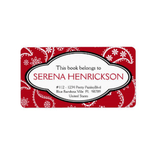 Personalised Pretty Red Paisley Print Bookplate Label
