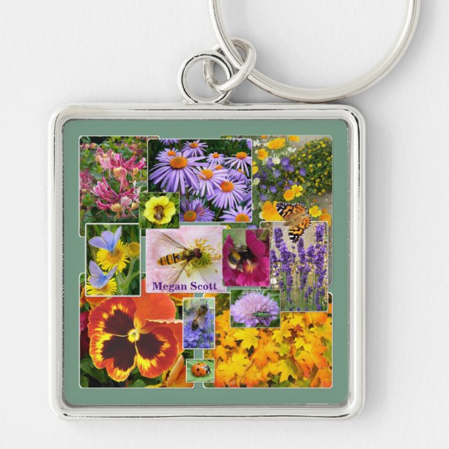 Personalised Pretty Summer Floral Collage Key Ring (Front)