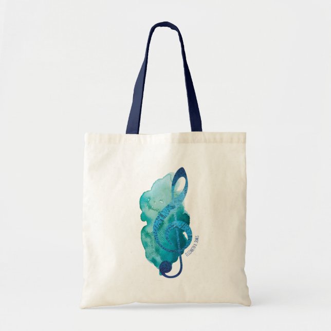 Personalised Pretty Teal Treble Clef Music Tote Bag (Front)