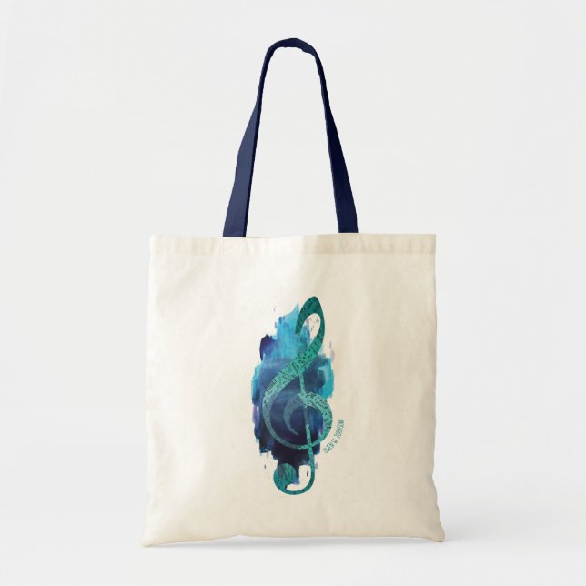 Personalised Pretty Teal Treble Clef Music Tote Bag (Front)