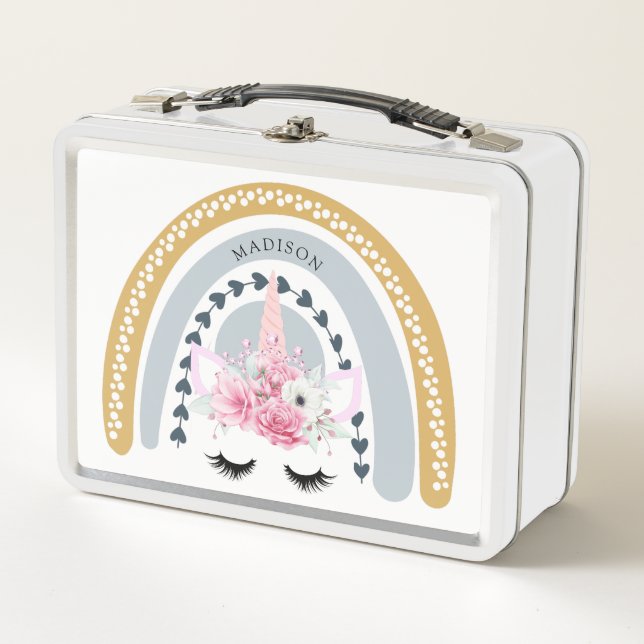 Personalised Pretty Unicorn Rainbow Metal Lunch Box (Front)