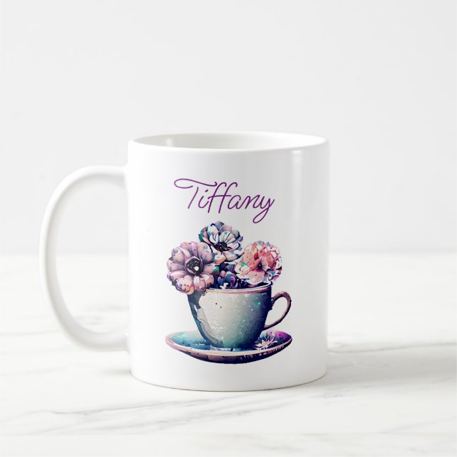 Personalised Pretty Vintage Tea Cup and Flowers (Left)