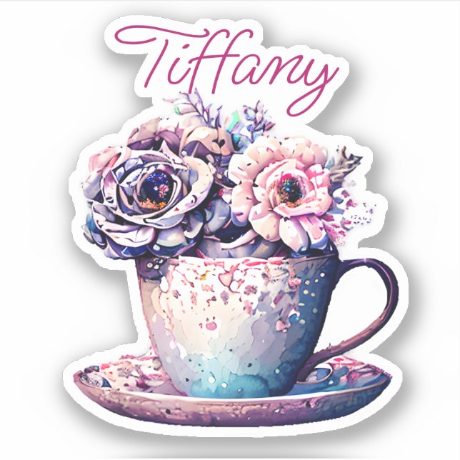 Personalised Pretty Vintage Tea Cup of Flowers (Front)
