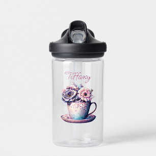 Personalised Pretty Vintage Tea Cup of Flowers Water Bottle