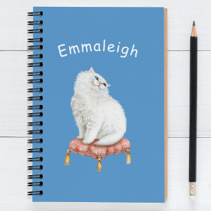 Personalised Pretty White Cat Sitting on Pillow Notebook