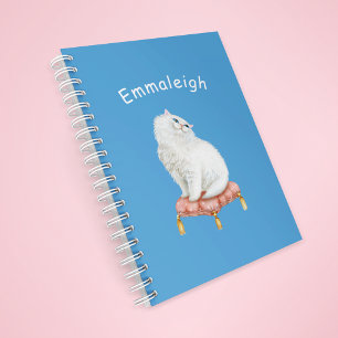 Personalised Pretty White Cat Sitting on Pillow Planner