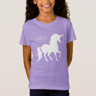 Personalised Pretty White Unicorn Silhouette Girls T-Shirt