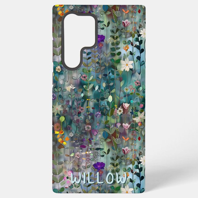 Personalised Pretty Wildflower Boho Pattern Samsung Galaxy S22 Ultra Case (Back)