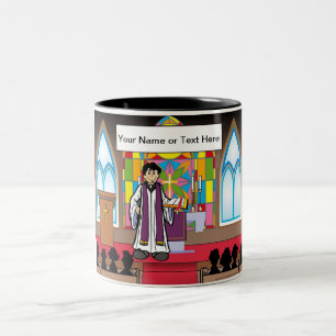 Personalised Priest - Male Cartoon Two-Tone Coffee Mug