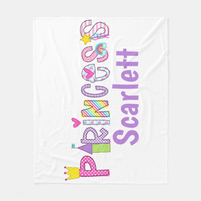 Personalised Princess Alphabet Crown Castle Wand  Fleece Blanket (Front)