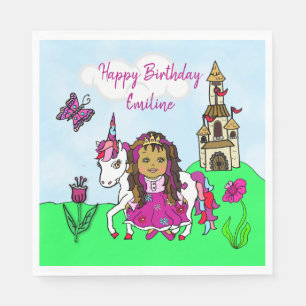 Personalised Princess and Unicorn Birthday Party Napkin