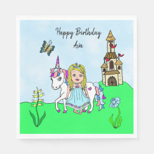 Personalised Princess and Unicorn Birthday Party Napkin
