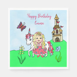 Personalised Princess and Unicorn Birthday Party Napkin