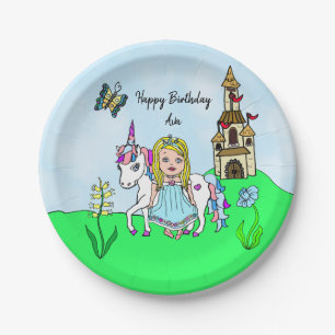 Personalised Princess and Unicorn Birthday Party Paper Plate