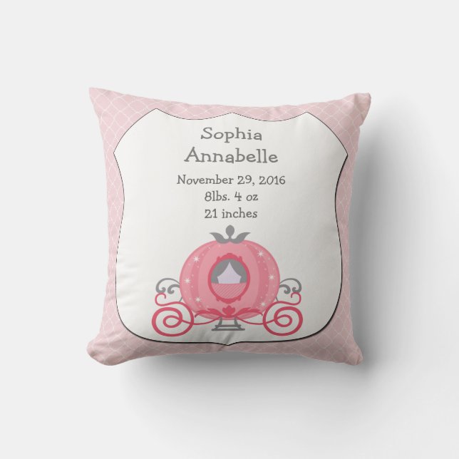 Personalised Princess Carriage Baby Girl Pillow (Front)