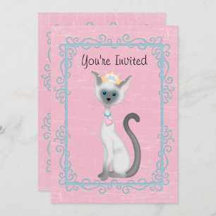 Personalised Princess Cat Pink Birthday Invitation