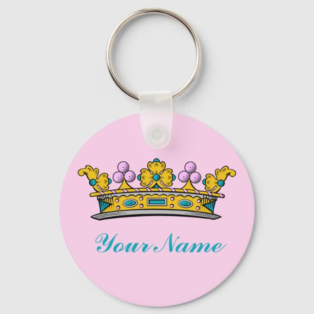 Personalised Princess Crown on Pink Key Ring (Front)