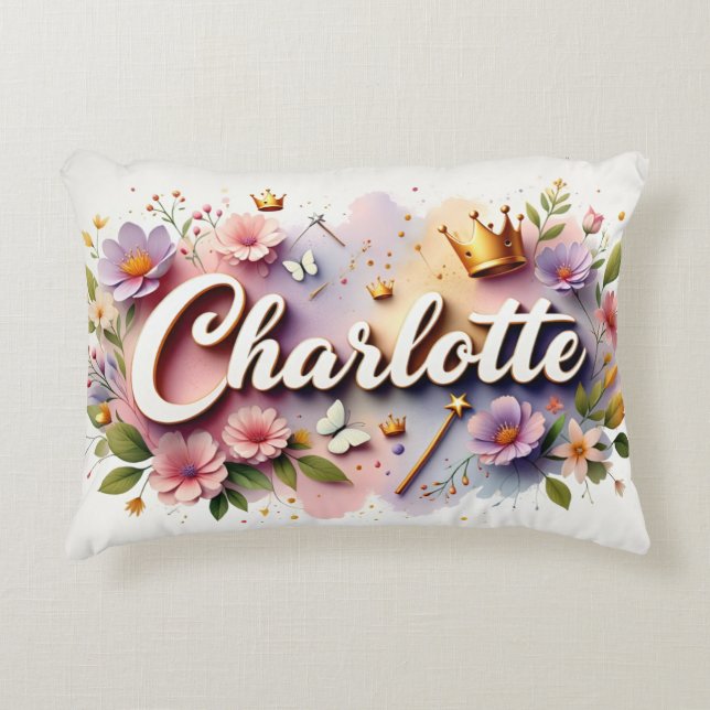 Personalised  Princess Floral Name  Decorative Cushion (Front)