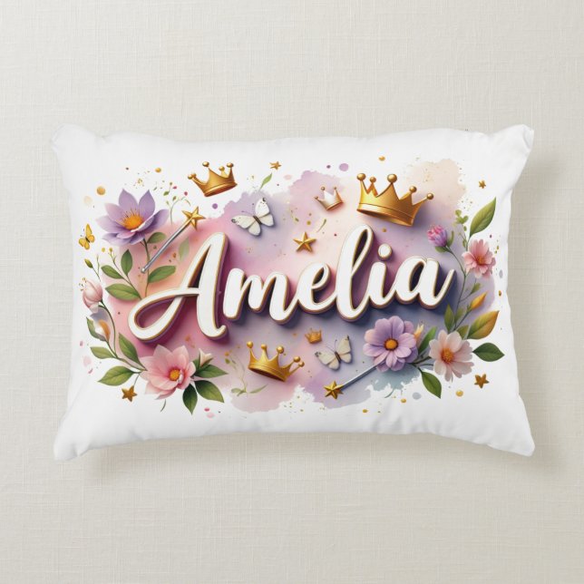 Personalised  Princess Floral Name  Decorative Cushion (Front)