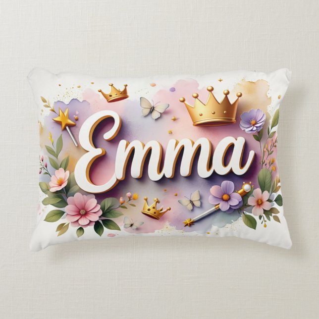 Personalised  Princess Floral Name  Decorative Cushion (Front)