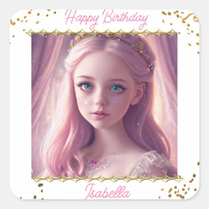 Personalised Princess Little Girl's Birthday Square Sticker