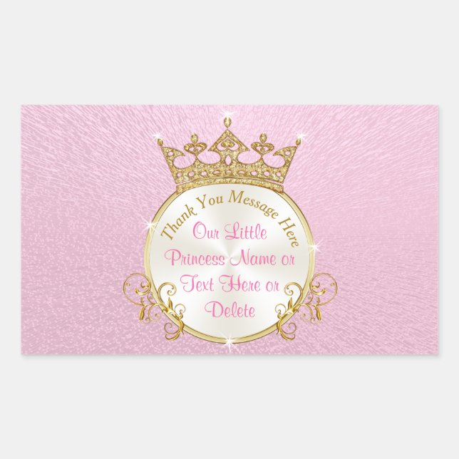 Personalised Princess Stickers, Pink, Gold Tiara Rectangular Sticker (Front)