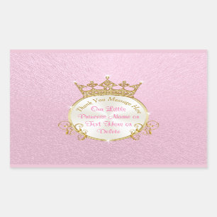 Personalised Princess Stickers, Pink, Gold Tiara Rectangular Sticker