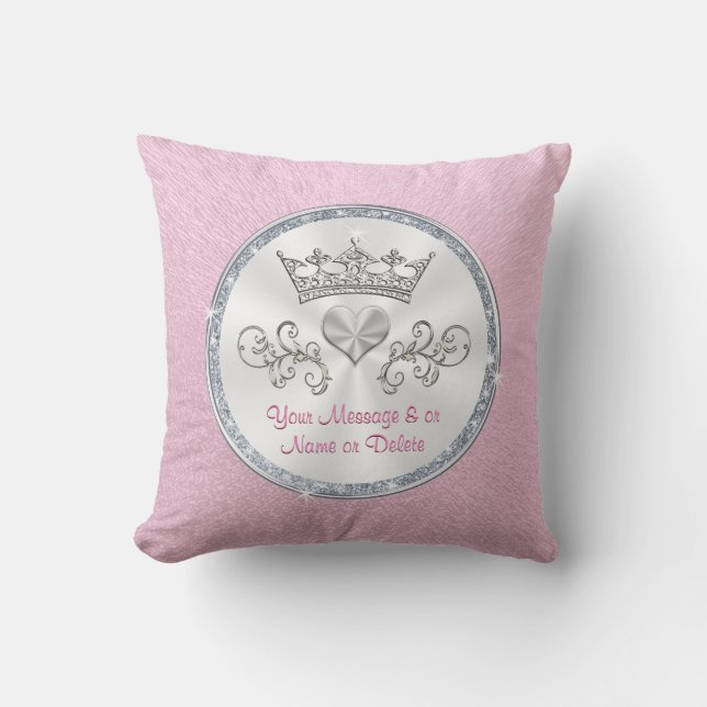 Personalised Princess Tiara Pink Pillow for Girls (Front)